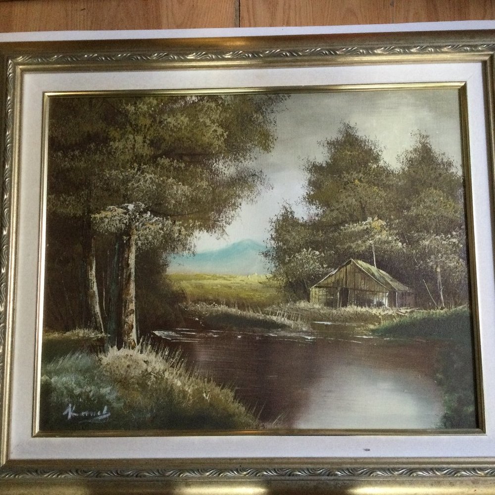 Original art painting on Canvas landscape nature framed signed 65cm x 55cm